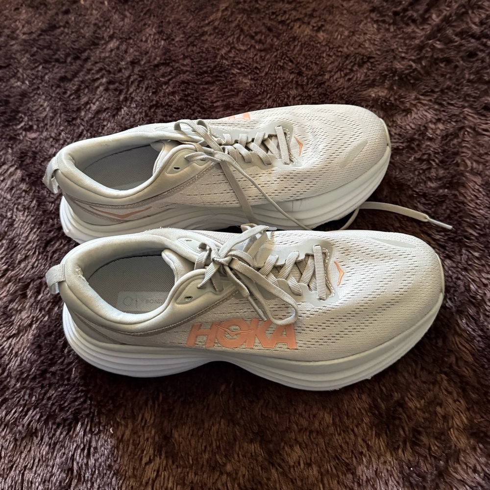 Hoka One One Women's White & Light Pink Athletic Running Shoes